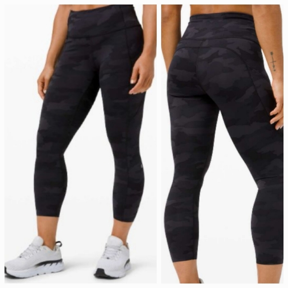 lululemon athletica Pants - Lululemon Fast and Free High-Rise Crop 23" Heritage 365 Camo Deep Coal Size 10